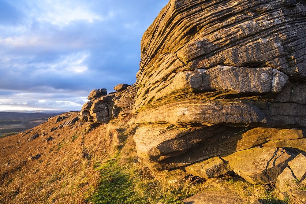 View from Stanage Edge, evening light, Peak District National Park, Derbyshire, England, United Kingdom, Europe