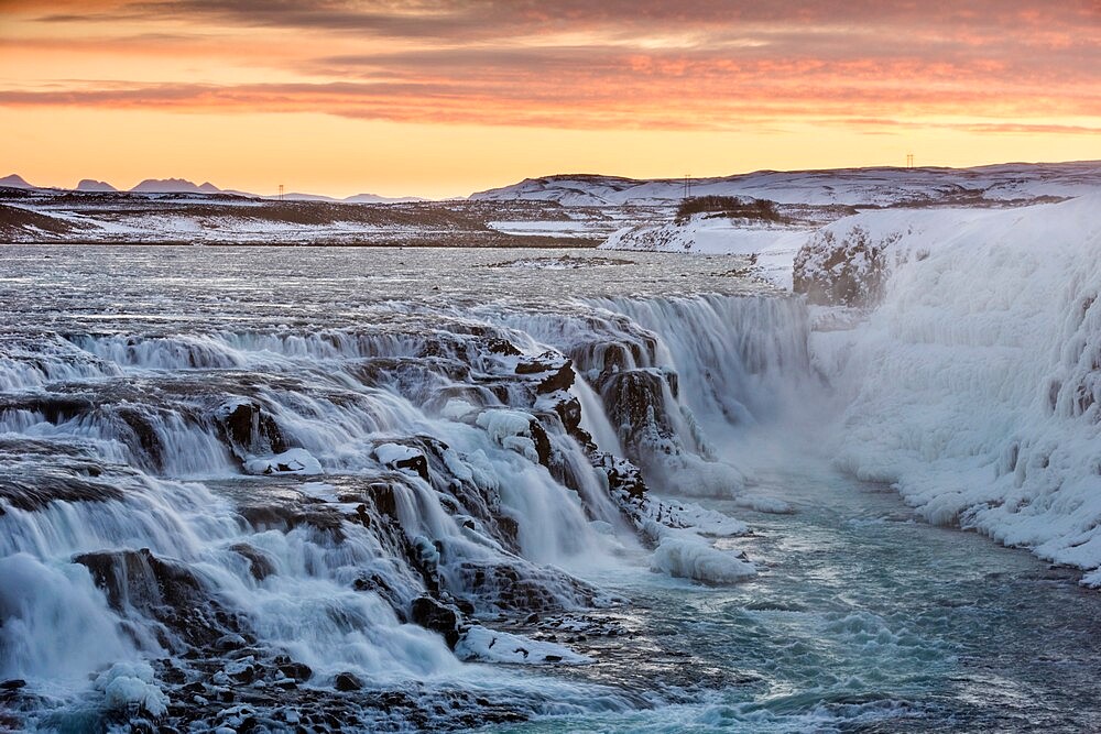 Gullfoss waterfall at dawn, Iceland, Polar Regions