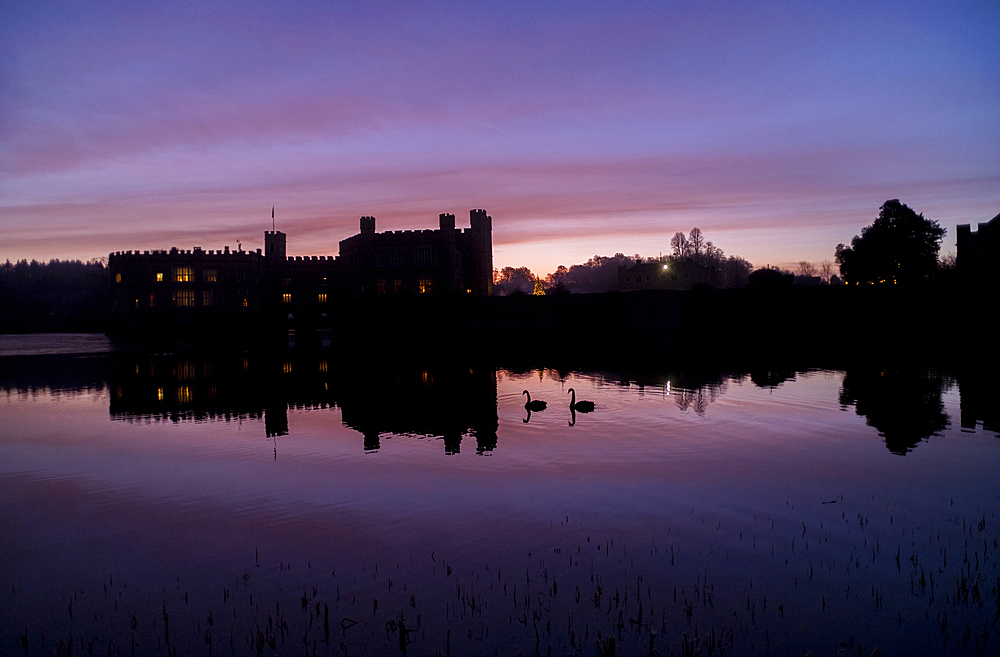 Leeds Castle at dawn, near Maidstone, Kent, England, United Kingdom, Europe