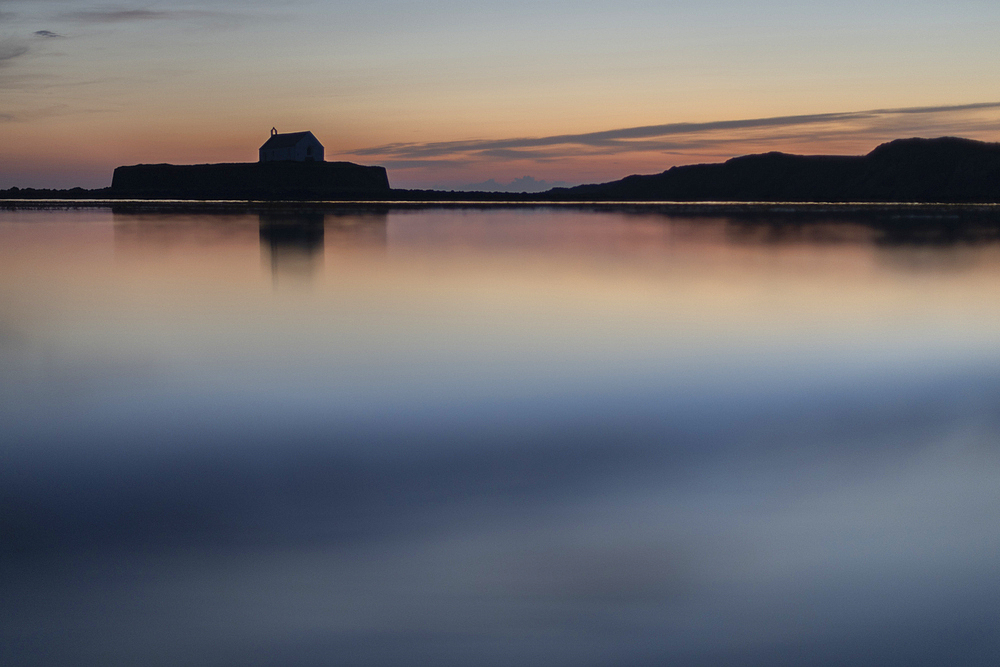 St. Cwyfan's Church (Eglwys Cwyfan) at dusk, Llangadwaladr, Wales, United Kingdom, Europe