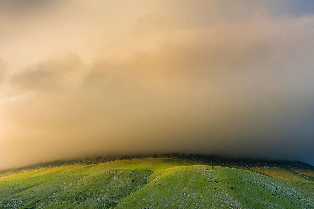 Storm clouds over the Monte Sibillini Mountains, Umbria, Italy, Europe