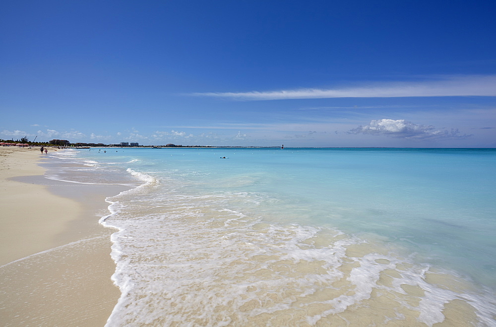 The sands of Grace Bay, the most spectacular beach on Providenciales, Turks and Caicos, in the Caribbean, West Indies, Central America