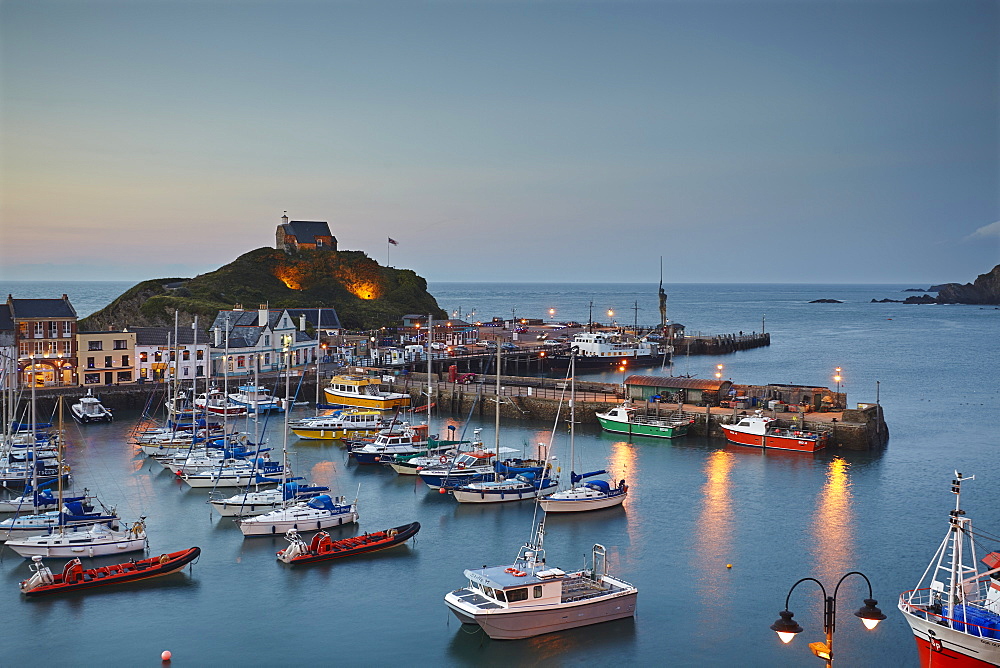 A classic dusk view of a north Devon fishing harbour at Ilfracombe, on Devon's Atlantic coast, Devon, England, United Kingdom, Europe