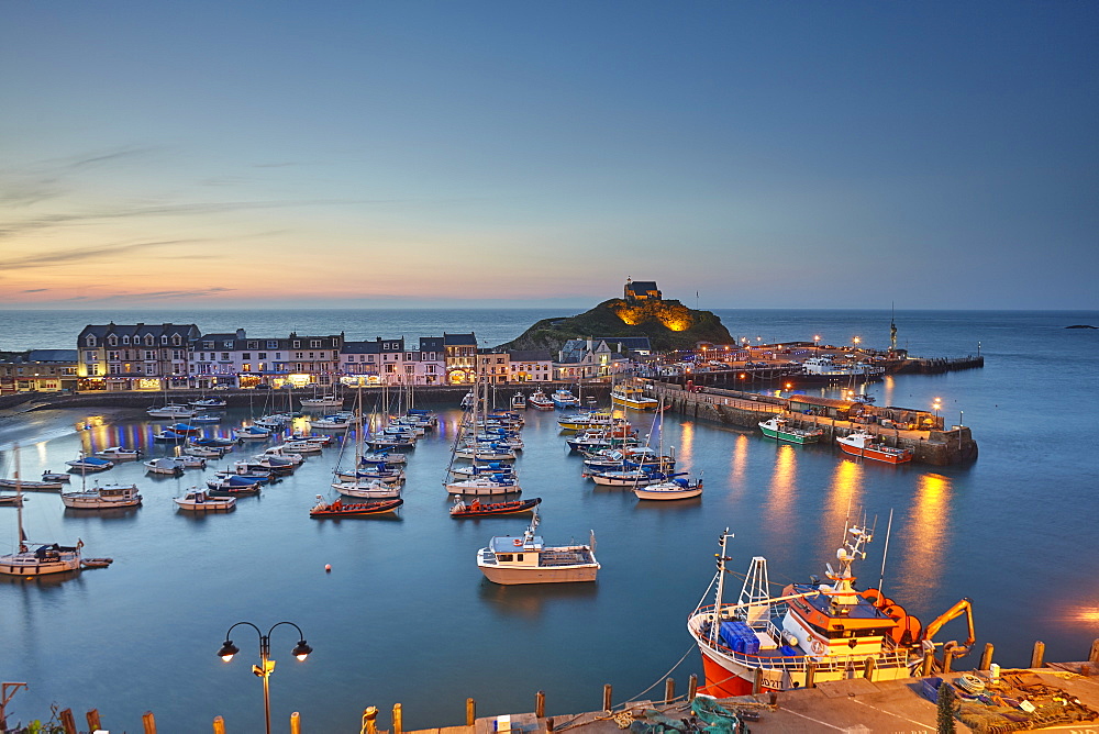 A classic dusk view of a north Devon fishing harbour at Ilfracombe, on Devon's Atlantic coast, Devon, England, United Kingdom, Europe