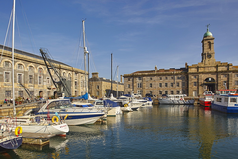 Royal William Yard, once a Royal Navy dockyard, now a place of yachts and restaurants, Plymouth, Devon, England, United Kingdom, Europe