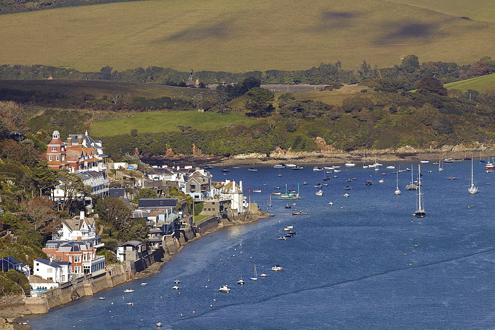 A view of the beautiful Kingsbridge estuary, with the village of Salcombe to the left, on the south coast of Devon, England, United Kingdom, Europe