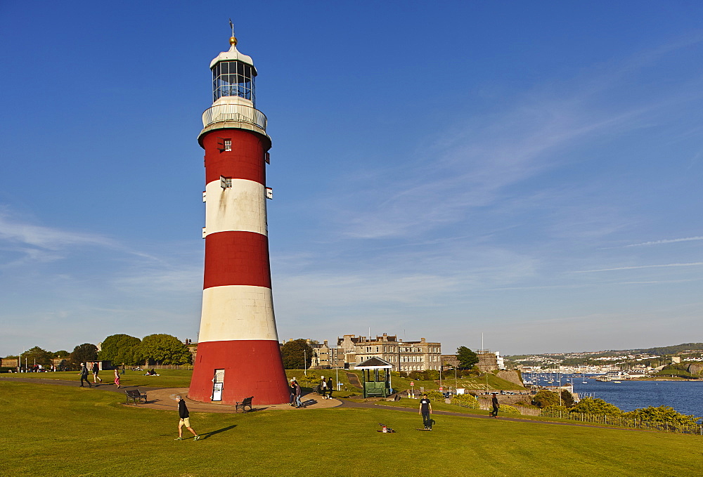 An historic monument at an historic place, Smeaton's Tower, on Plymouth Hoe, in the city of Plymouth, Devon, England, United Kingdom, Europe