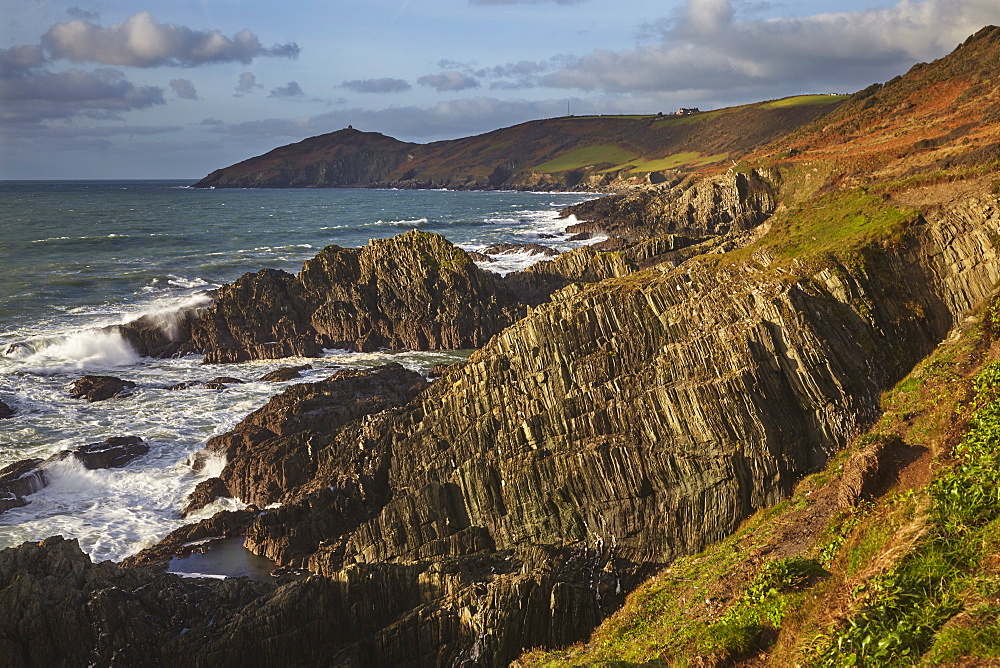 The rocky coast of Penlee Point, looking towards Rame Head and at the mouth of Plymouth Sound, east Cornwall, England, United Kingdom, Europe