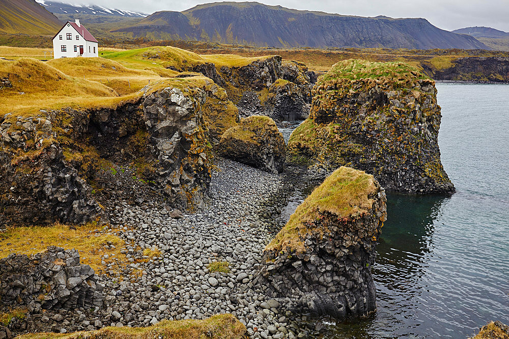 Basalt lava cliffs at Arnastapi, on the coast of the Snaefellsnes peninsula, west Iceland, Polar Regions