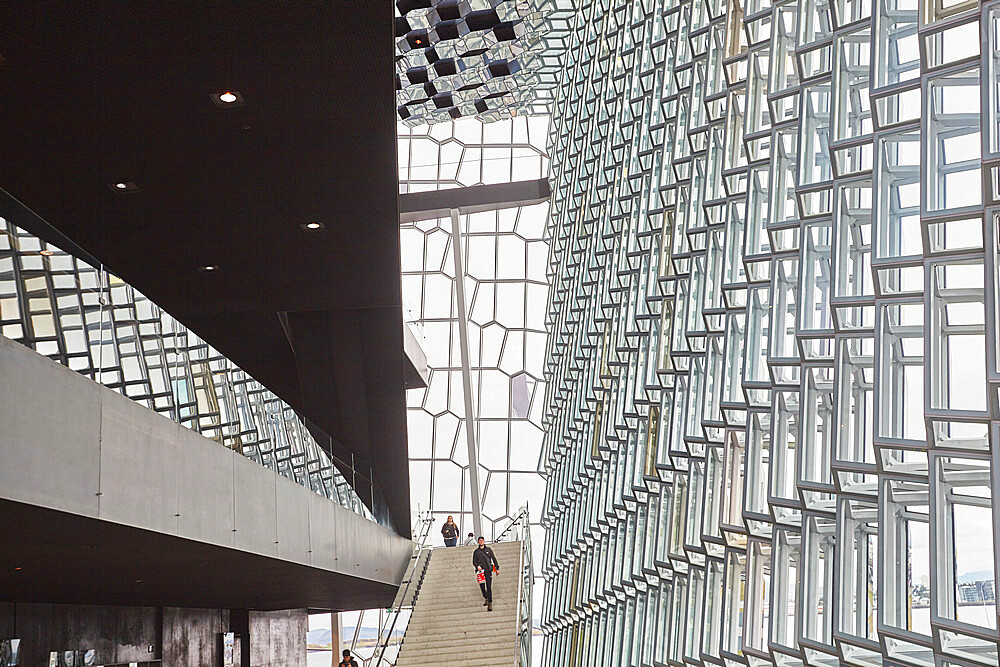 The interior of the Harpa Concert Hall, beside the Old Harbour, Reykjavik, Iceland, Polar Regions