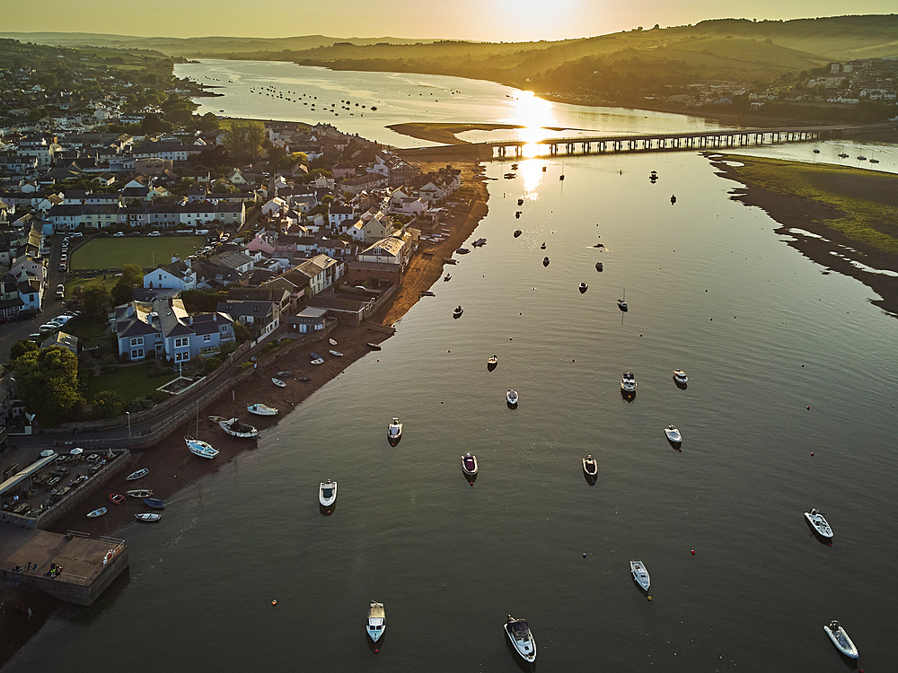 An aerial view of Shaldon, a popular village on the shore of the estuary of the River Teign, near Teignmouth, on the south coast of Devon, England, United Kingdom, Europe