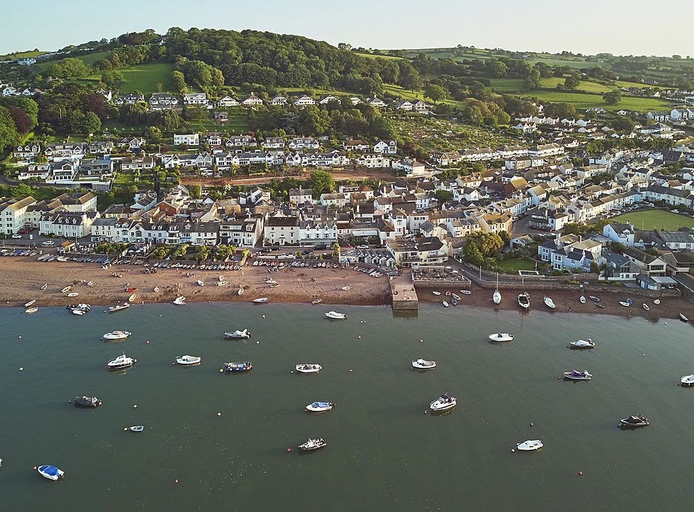 An aerial view of Shaldon, a popular village on the shore of the River Teign estuary, near Teignmouth, south coast of Devon, England, United Kingdom, Europe