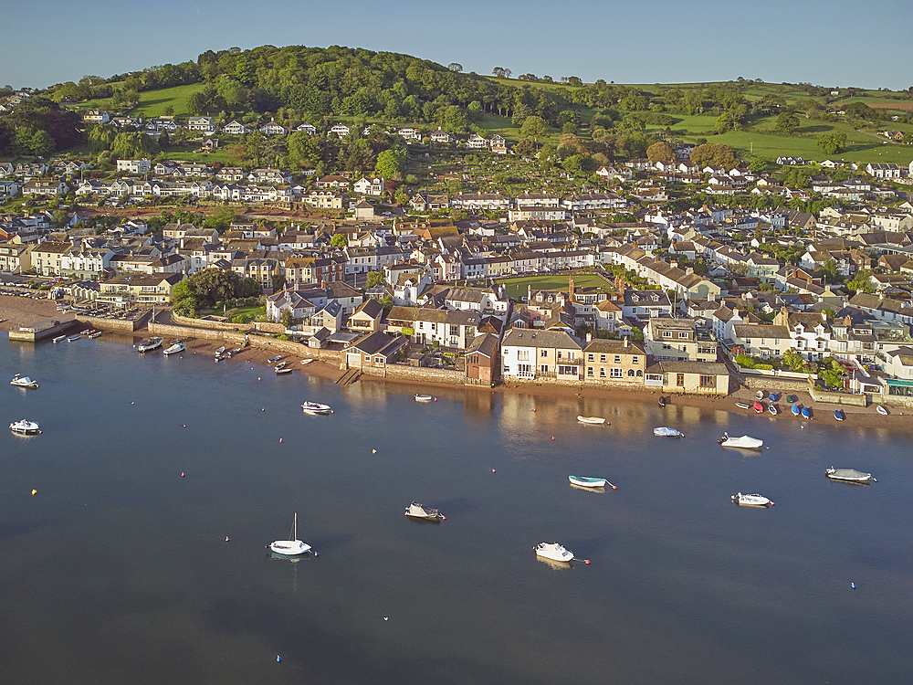 An aerial view of Shaldon, a popular village on the shore of the estuary of the River Teign, near Teignmouth, on the south coast of Devon, England, United Kingdom, Europe