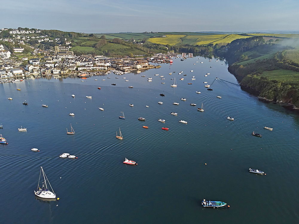 An early morning view of the town of Salcombe beside the Kingsbridge Estuary, Devon, England, United Kingdom, Europe