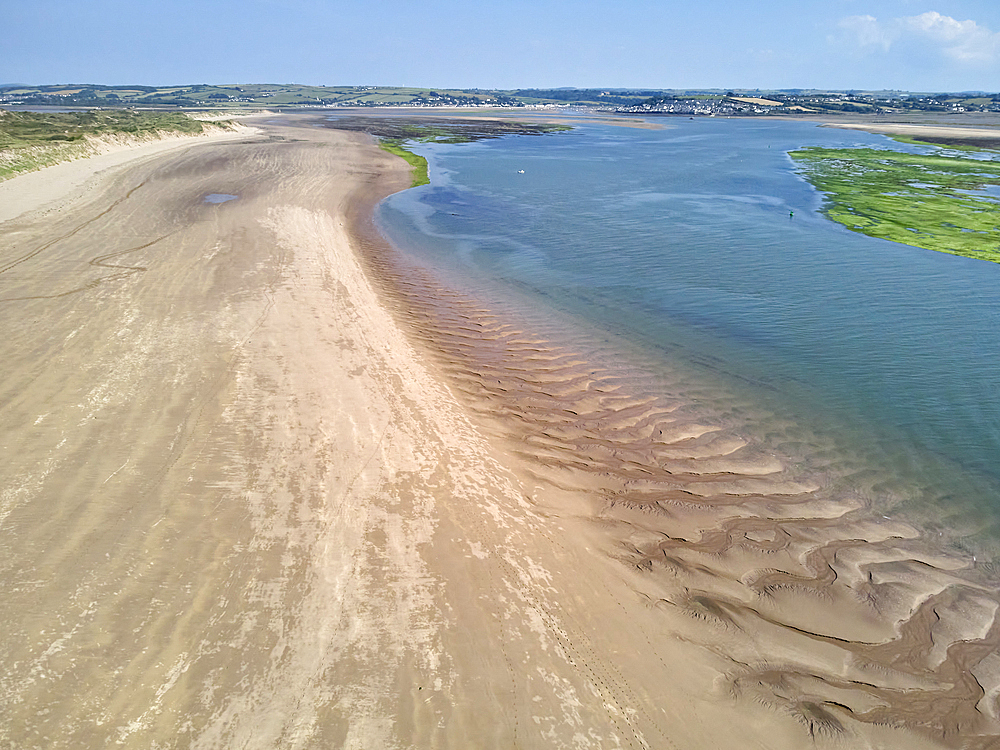 An aerial view of the estuary of the Taw and Torridge Rivers, near Bideford and Barnstaple, Devon, England, United Kingdom, Europe