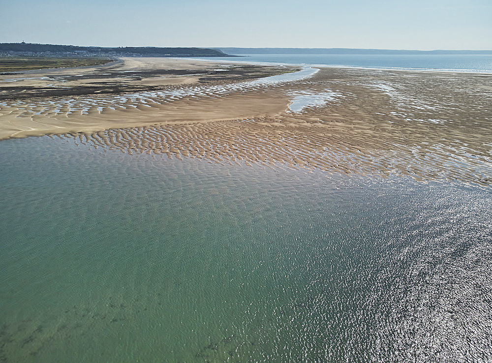 An aerial view of the estuary of the Taw and Torridge Rivers, near Bideford and Barnstaple, Devon, England, United Kingdom, Europe