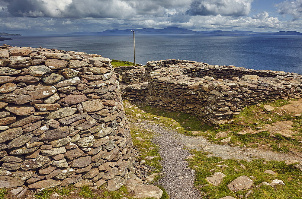 The Fahan group of beehive huts, on the southwest coast of the Dingle Peninsula, near Slea Head, County Kerry, Munster, Republic of Ireland, Europe