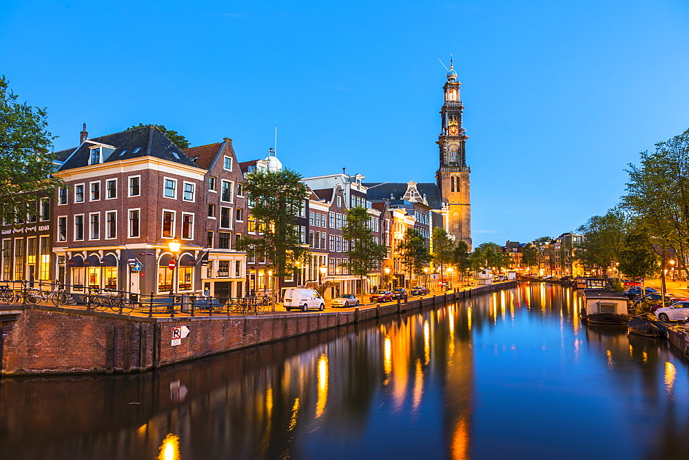 Prinsengracht Canal and Westerkerk, Amsterdam, Netherlands, Europe