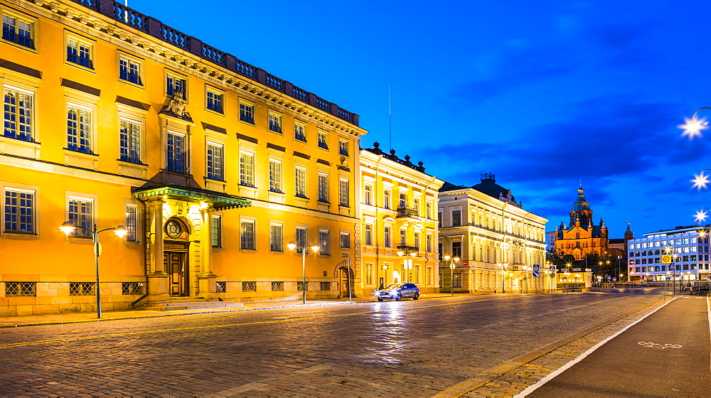 Street at night in Helsinki, Finland, Europe