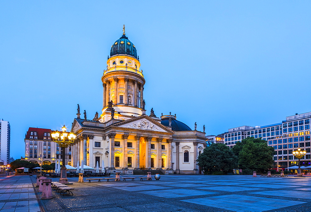 Deutscher Dom at sunset in Gendarmenmarkt square, Berlin, Germany, Europe