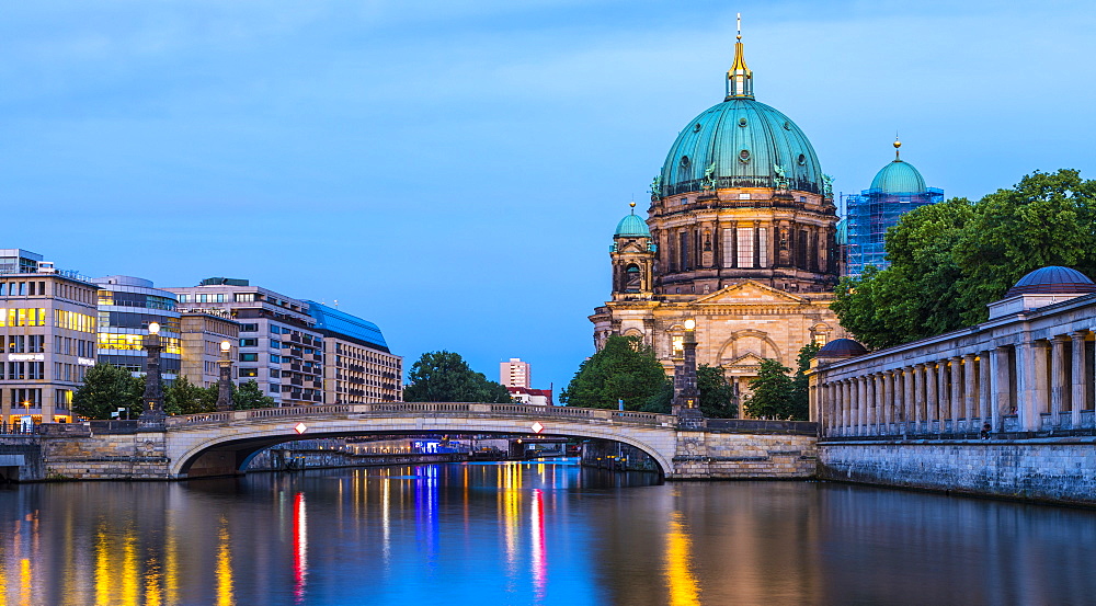 Berlin Cathedral by River Spree at night in Berlin, Germany, Europe