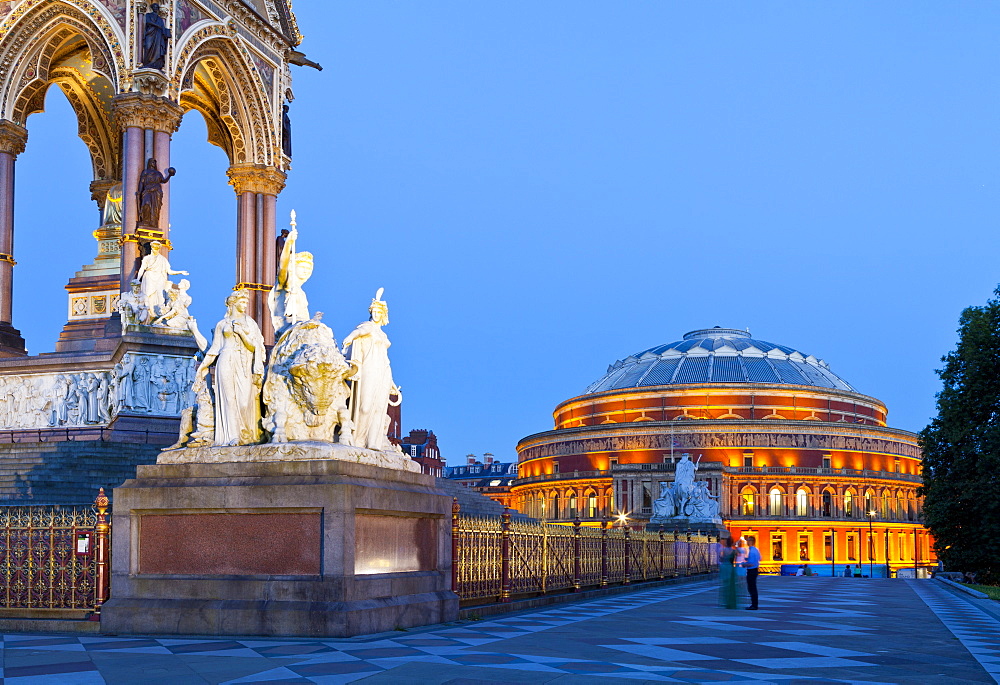 Albert Hall and Albert Memorial at sunset in London, England, Europe