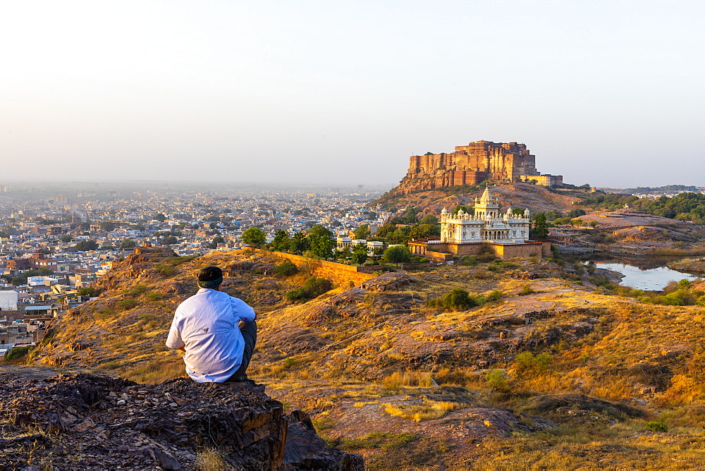 Jaswant Thada and Meherangarh Fort in Jodhpur, Rajasthan, India, Asia