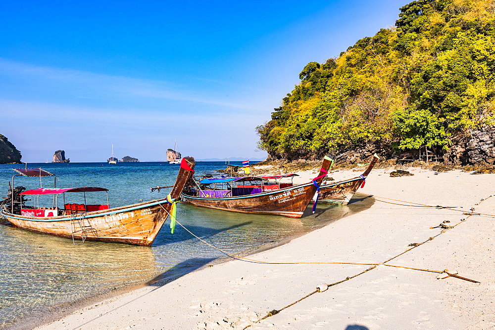 Longtail boats on Tup Island, Krabi Province, Thailand, Southeast Asia, Asia