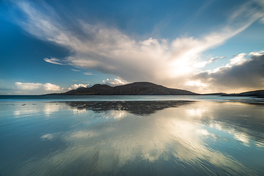 Bagh a Deas (South Beach), with the uninhabited island of Sandray in the distance, Vatersay, Outer Hebrides, Scotland, United Kingdom, Europe.