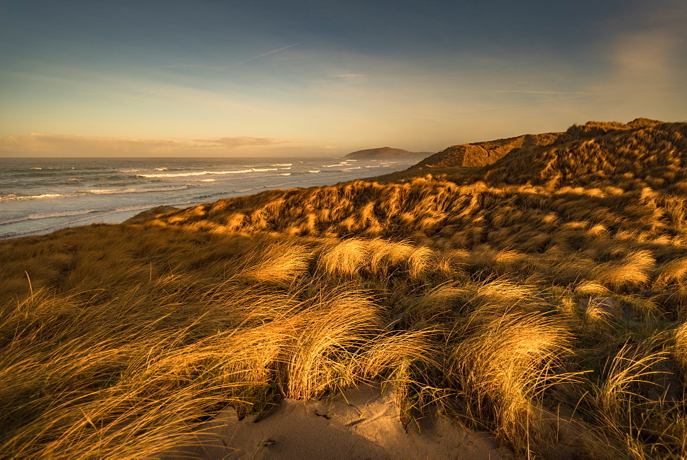 Sunrise at Traigh Eais, looking north, Barra, Outer Hebrides, Scotland, United Kingdom, Europe