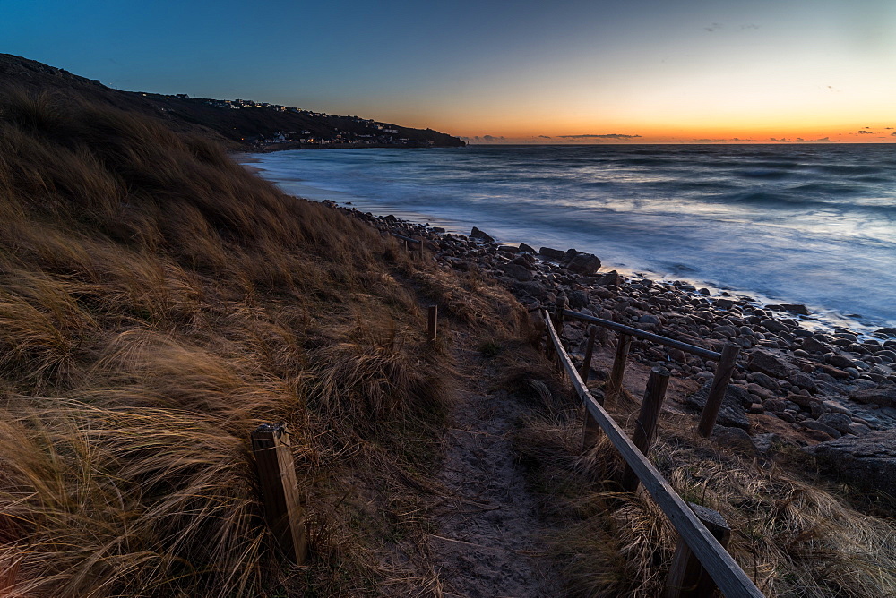 Sennen Beach at sunset, Sennen, Cornwall, England, United Kingdom, Europe