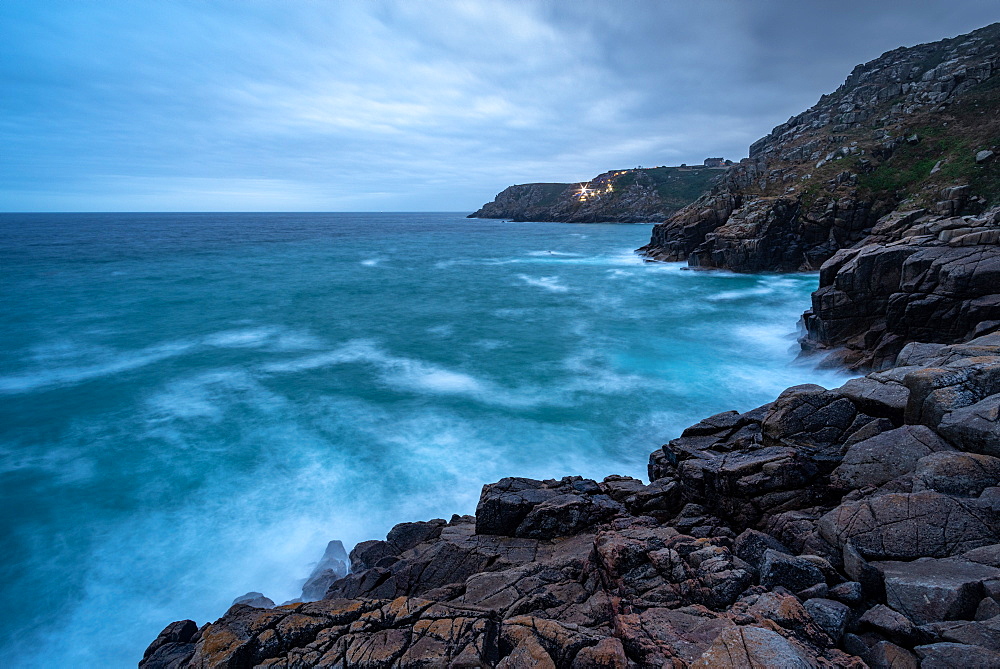 The Minack Theatre, as seen from Pedn Vounder (Pedne) Beach, Porthcurno, Cornwall, England, United Kingdom, Europe