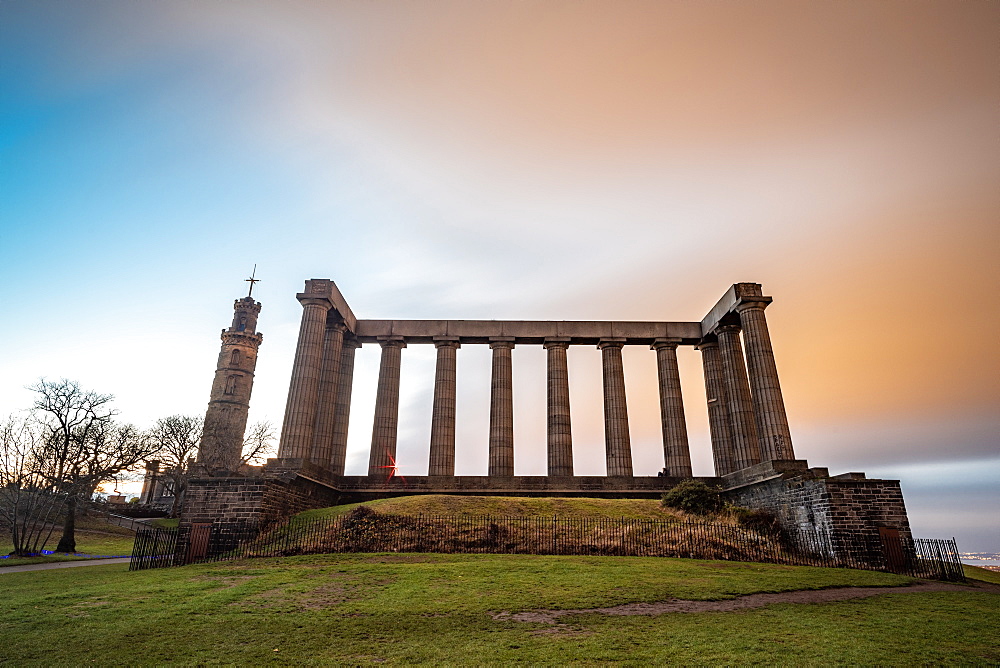 National Monument of Scotland at dusk, Calton Hill, Edinburgh, Scotland, United Kingdom, Europe