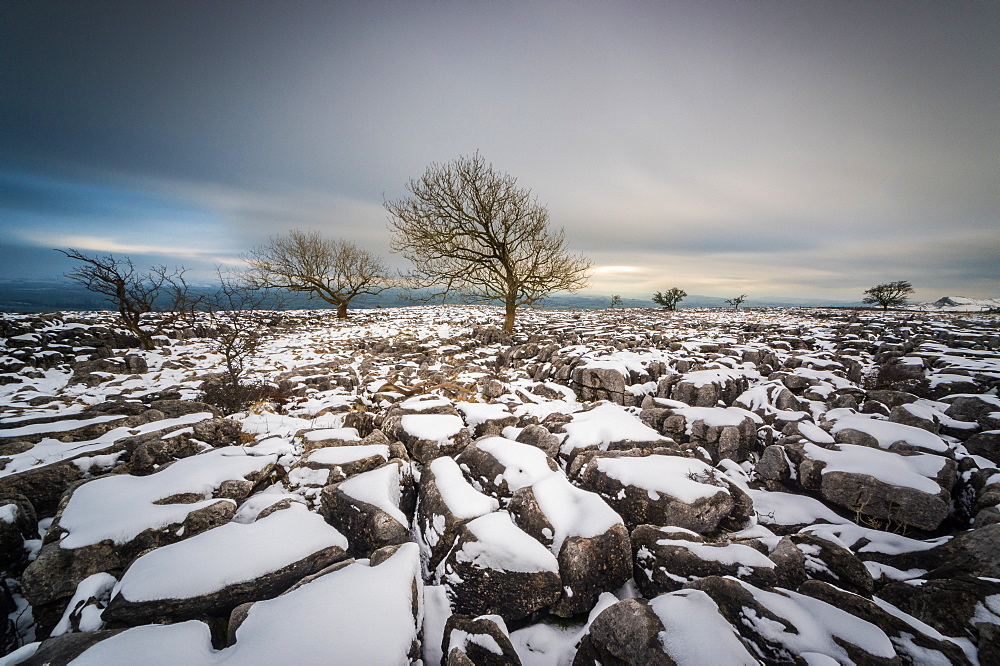 Twistleton Scar End in snow, Ingleton, Yorkshire Dales, Yorkshire, England, United Kingdom, Europe