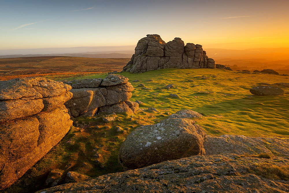 Haytor at sunrise in Dartmoor, England, Europe