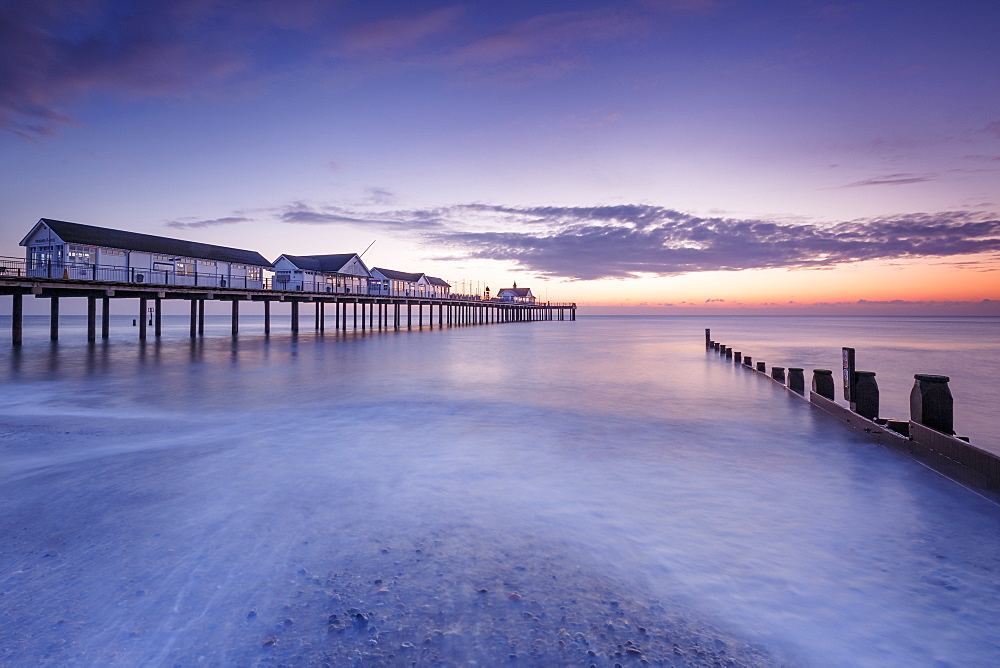 Southwold Pier at dawn, Southwold, Suffolk, England, United Kingdom, Europe