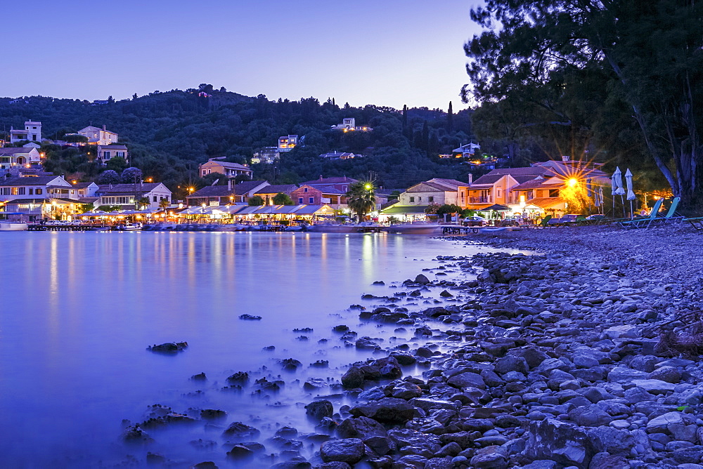 The small town of Agios Stefanos on the northeast coast of the island of Corfu, Greek Islands, Greece, Europe