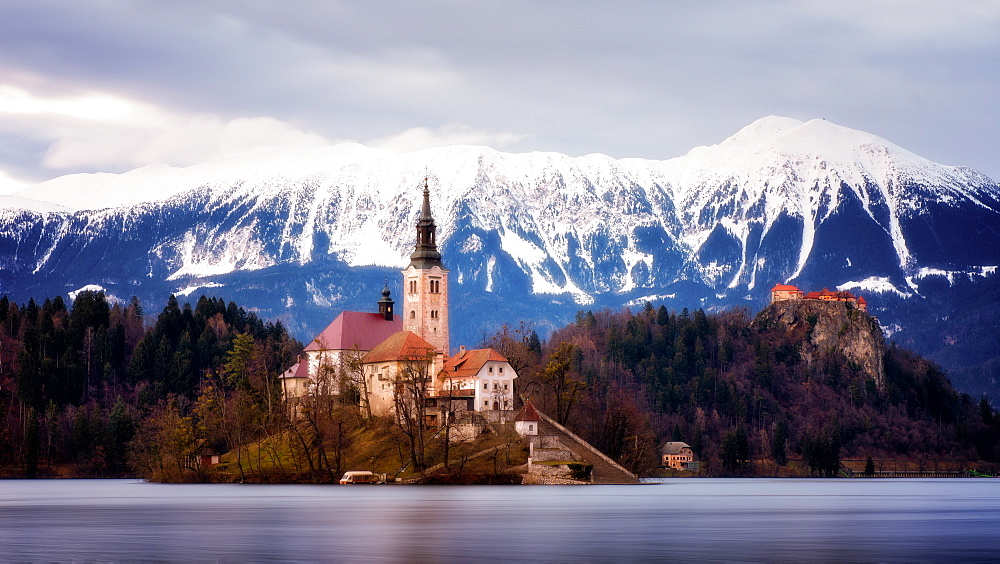 Church of the Assumption and Bled Castle, Lake Bled, Slovenia, Europe