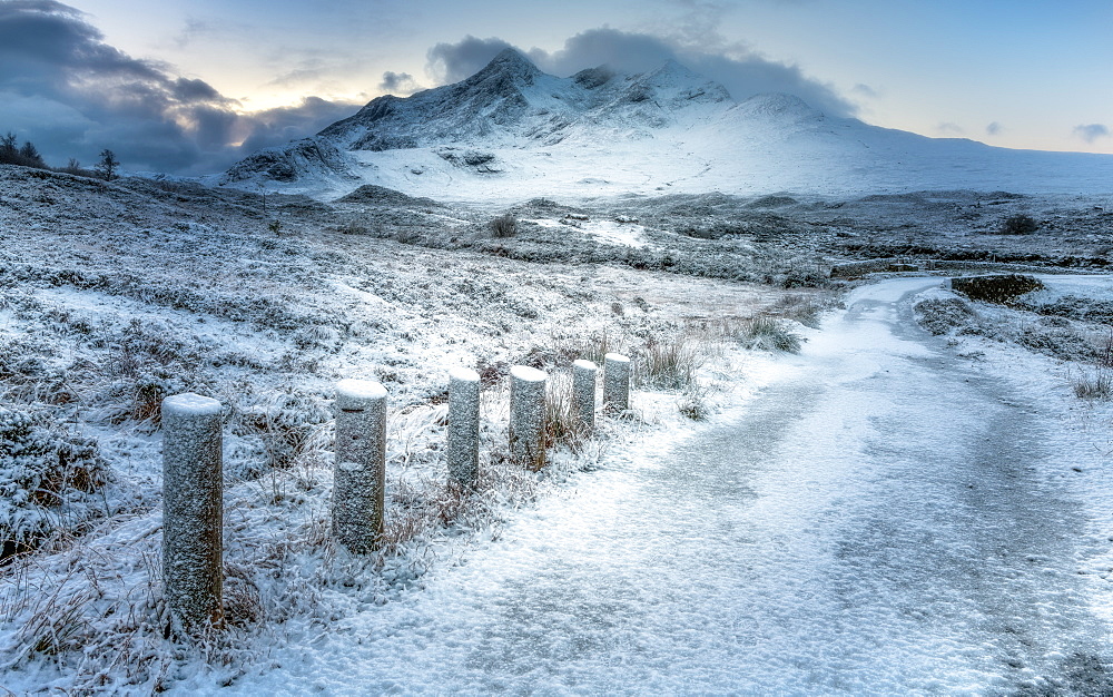 Sligachan in the snow, Isle of Skye, Inner Hebrides, Scotland, United Kingdom, Europe