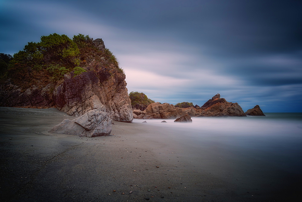 Coastline, Punakaiki at sunset, Paparoa National Park, West Coast, South Island, New Zealand, Pacific