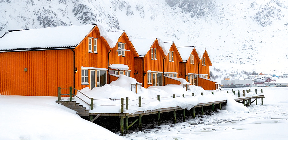 Rorbuer huts, rorbu, Ballstad, Lofoten Islands, Nordland, Norway, Europe