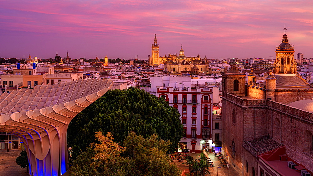 Sunset over the city of Seville Andalusia, Spain, Europe