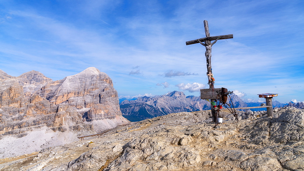 Summit Cross of Monte Lagazuoi, Dolomites, Italy, Europe