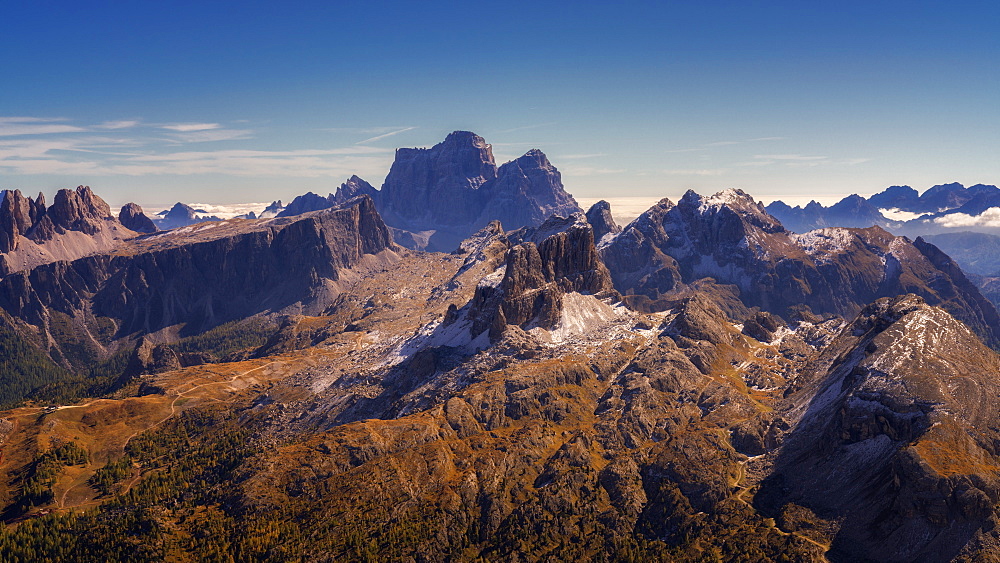 View of the Dolomites from the top of Monte Lagazuoi, Dolomites, Italy, Europe