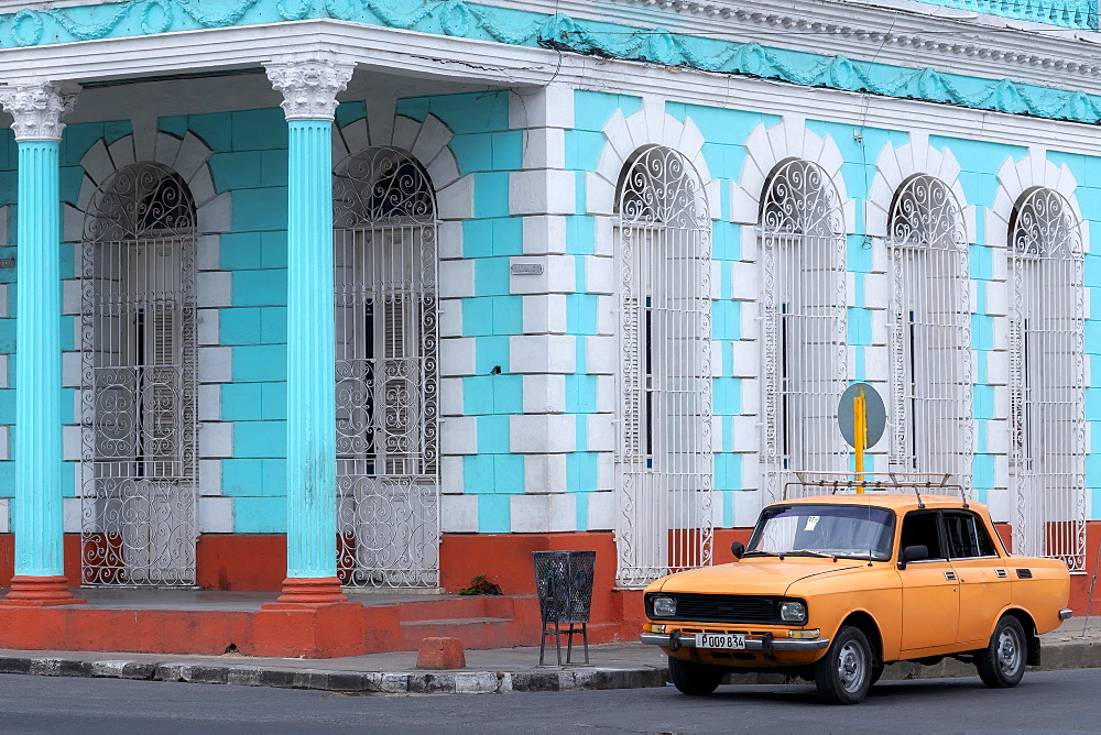 Old classic yellow car, Cienfuegos, Cuba, West Indies, Caribbean, Central America