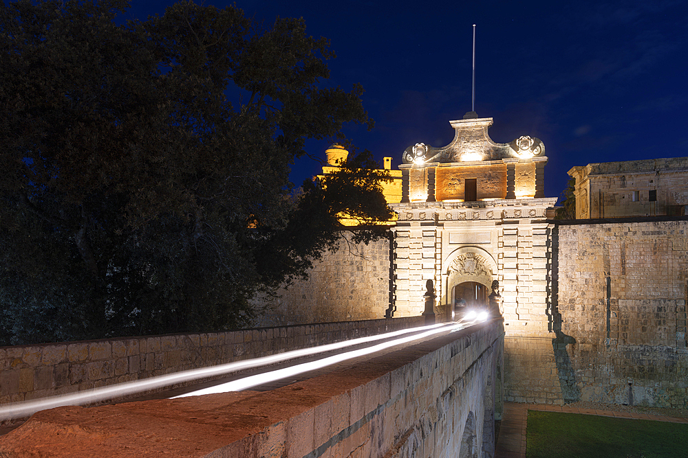 Mdina Gate at blue hour, Mdina, Malta