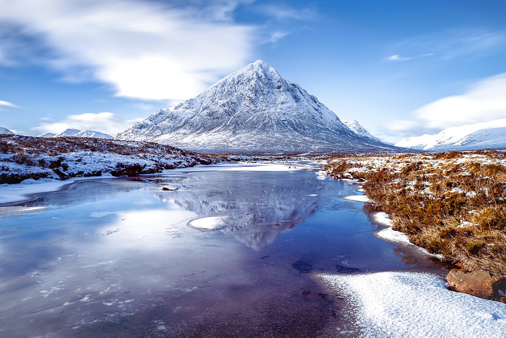 Buachaille Etive Mor and River Coupall, Glen Coe (Glencoe), Highland region, Scotland, United Kingdom, Europe