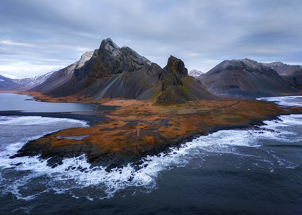 Aerial image of Eystrahorn mountain, South Iceland, Iceland, Europe