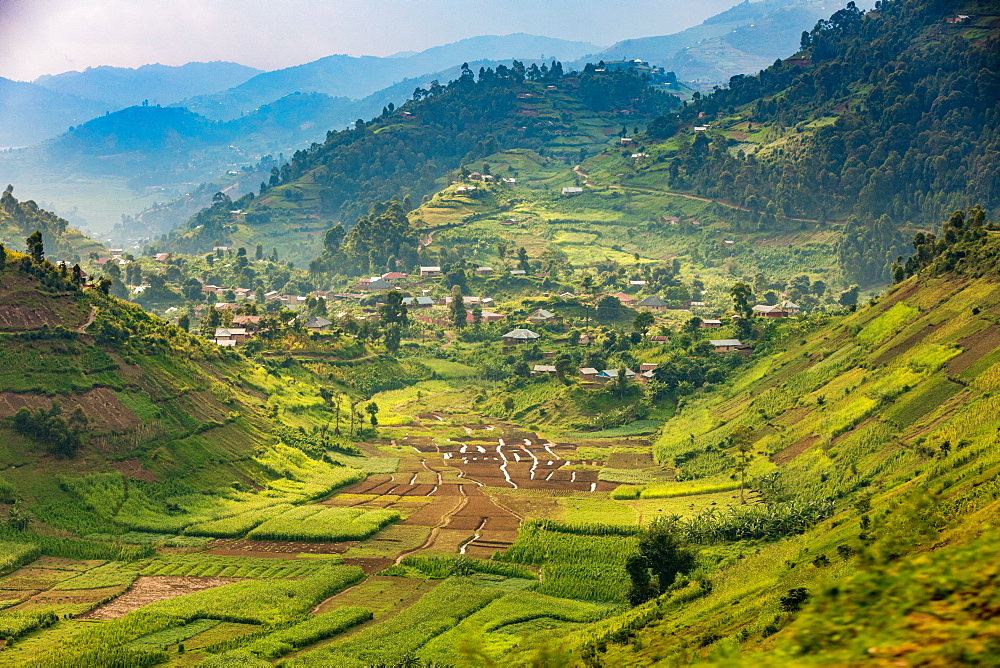 Driving by Lake Bunyonyi in Uganda, East Africa, Africa