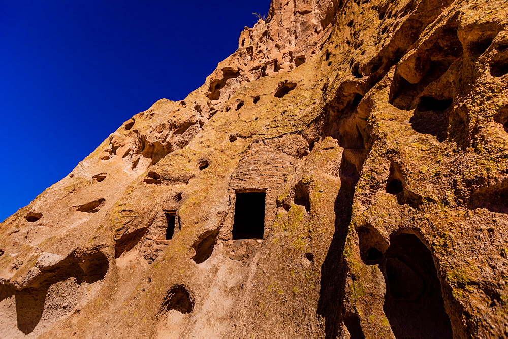 Cave dwellings on the Cliffside of Pueblo Indian Ruins in Bandelier National Monument, New Mexico, United States of America, North America